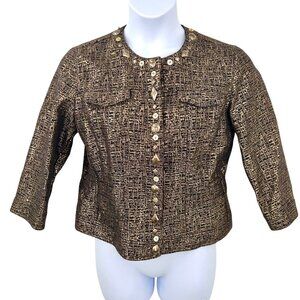 RUBY RD METALLIC GOLD & BLACK TEXTURED BLAZER JACKET W/ BEAD/BUTTON ACCENTS - 12